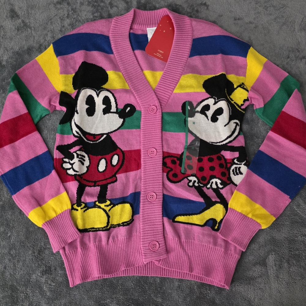 Disney Pink Striped Mickey and Minnie Cardigan